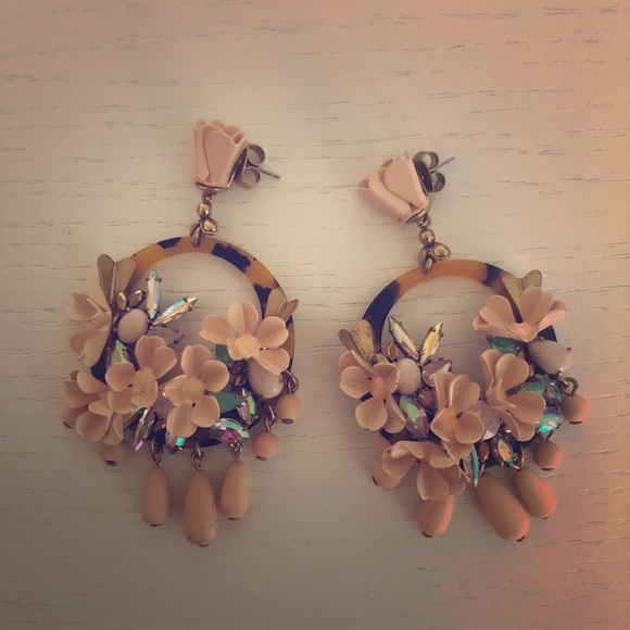 J. Crew Jewelry - Tortoise shell and pink flower earrings